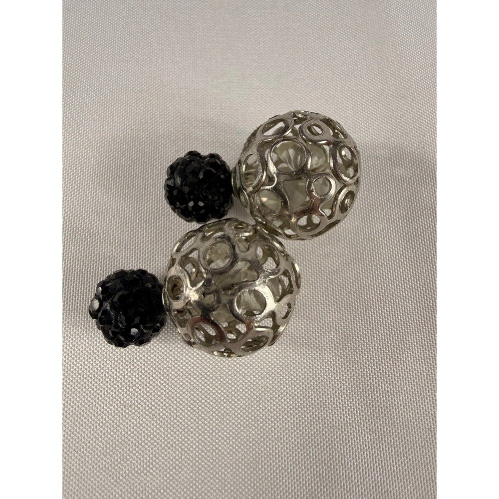 Unbranded Double Sided Tribal Earrings OS Silver Black Filigree Orb Pave Studs